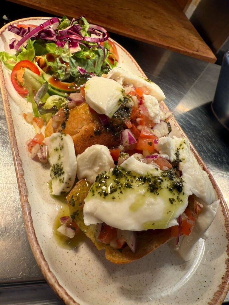 Bruschetta with mozzarella and salad at The Canalside